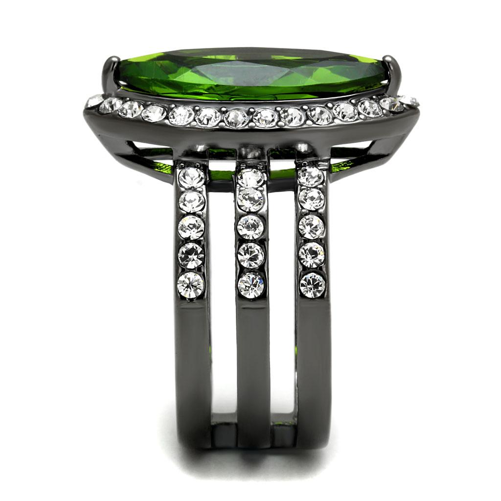 TK2989 - IP Light Black (IP Gun) Stainless Steel Ring with Synthetic Synthetic Glass in Peridot-3