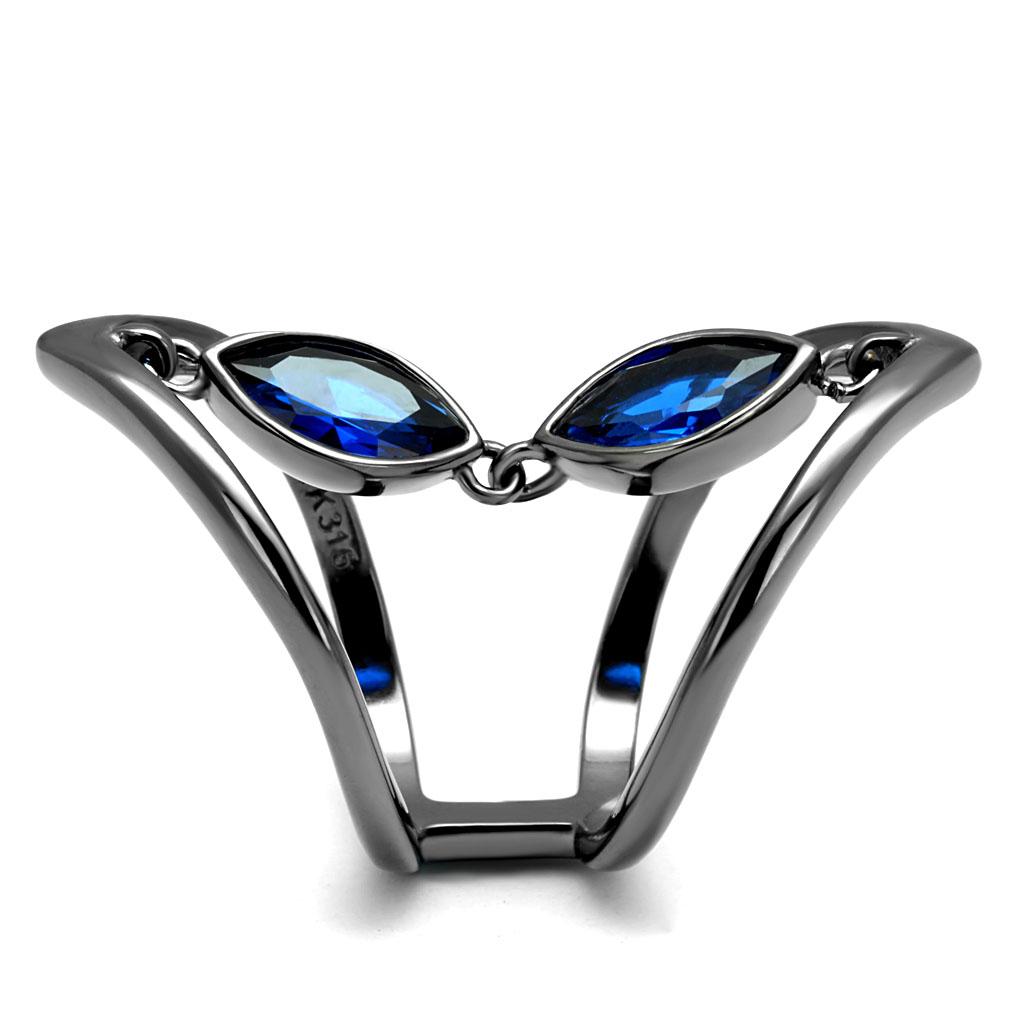 TK2990 - IP Light Black (IP Gun) Stainless Steel Ring with Synthetic Spinel in London Blue-3