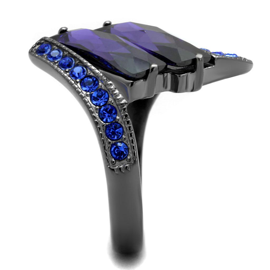 TK2996 - IP Light Black (IP Gun) Stainless Steel Ring with AAA Grade CZ in Tanzanite-4