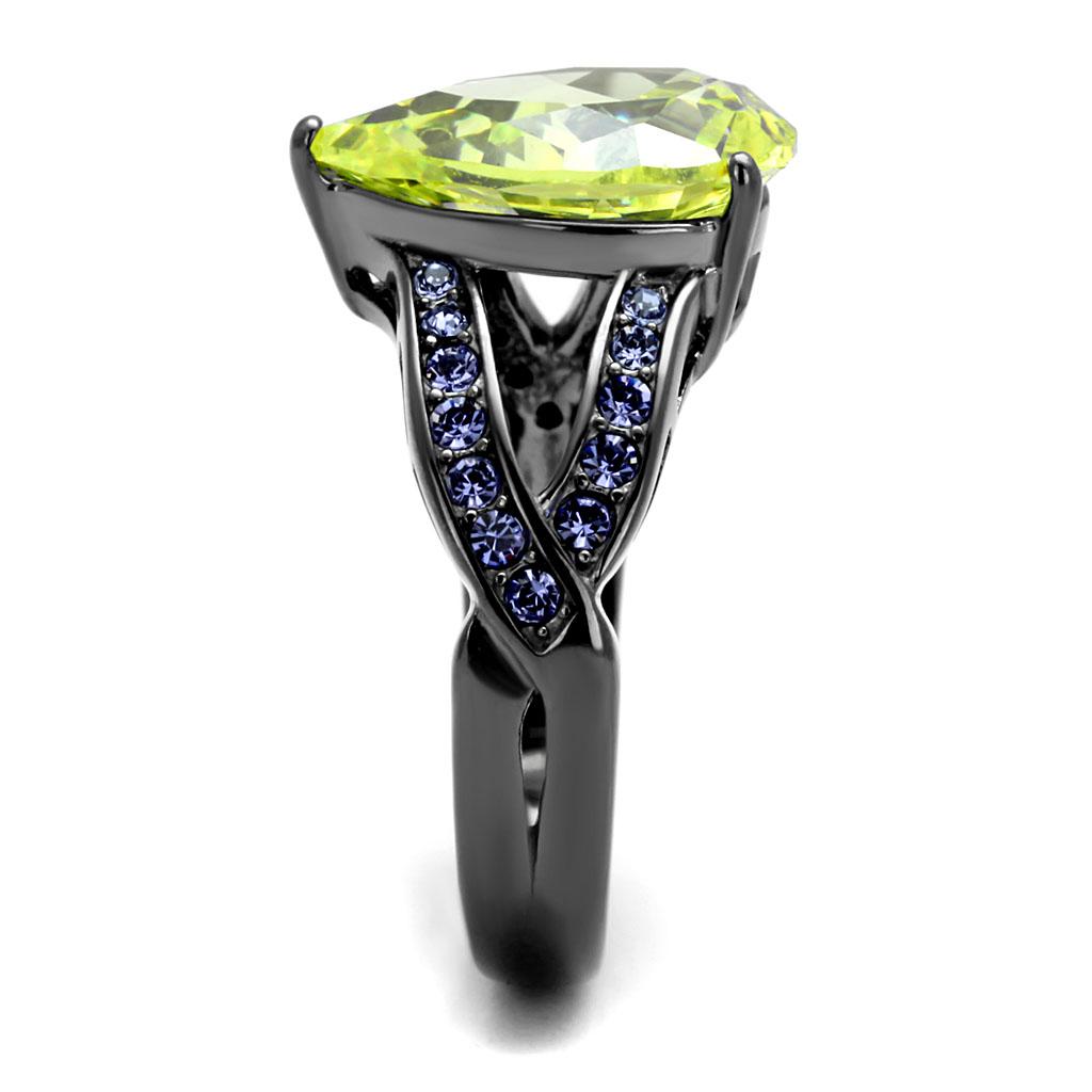 TK2997 - IP Light Black (IP Gun) Stainless Steel Ring with AAA Grade CZ in Apple Green color-3