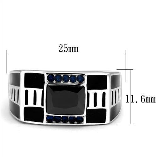 TK3002 - High polished (no plating) Stainless Steel Ring with AAA Grade CZ in Black Diamond-1