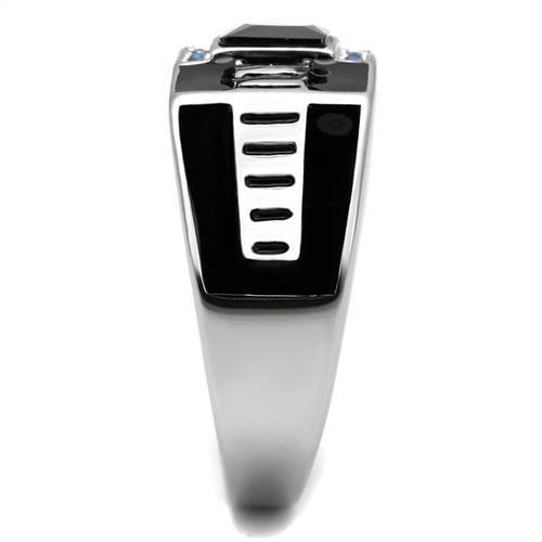 TK3002 - High polished (no plating) Stainless Steel Ring with AAA Grade CZ in Black Diamond-3