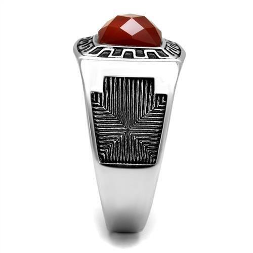 TK3007 - High polished (no plating) Stainless Steel Ring with Semi-Precious Agate in Siam-3