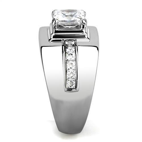TK3011 - High polished (no plating) Stainless Steel Ring with AAA Grade CZ in Clear-3