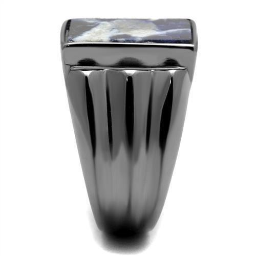 TK3012 - IP Light Black (IP Gun) Stainless Steel Ring with Semi-Precious Sodalite in Capri Blue-3