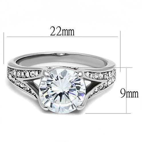 TK3020 - High polished (no plating) Stainless Steel Ring with AAA Grade CZ in Clear-1