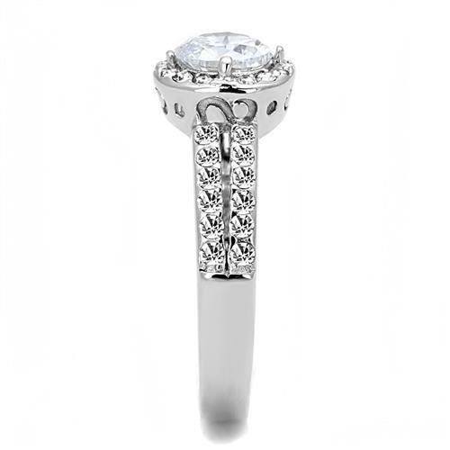 TK3021 - High polished (no plating) Stainless Steel Ring with AAA Grade CZ in Clear-3