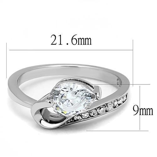 TK3022 - High polished (no plating) Stainless Steel Ring with AAA Grade CZ in Clear-1