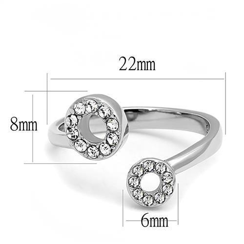 TK3025 - High polished (no plating) Stainless Steel Ring with Top Grade Crystal in Clear-1