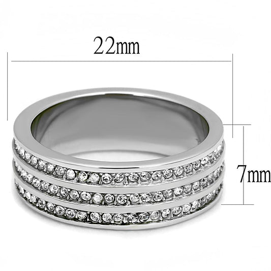 TK3028 - High polished (no plating) Stainless Steel Ring with Top Grade Crystal in Clear-1