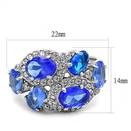 TK3030 - High polished (no plating) Stainless Steel Ring with Synthetic Synthetic Glass in Sapphire-1