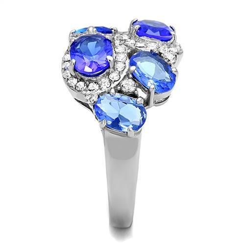 TK3030 - High polished (no plating) Stainless Steel Ring with Synthetic Synthetic Glass in Sapphire-3