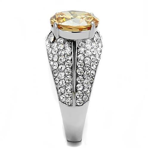 TK3031 - High polished (no plating) Stainless Steel Ring with AAA Grade CZ in Champagne-3