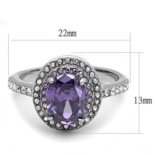 TK3032 - High polished (no plating) Stainless Steel Ring with AAA Grade CZ in Amethyst-1