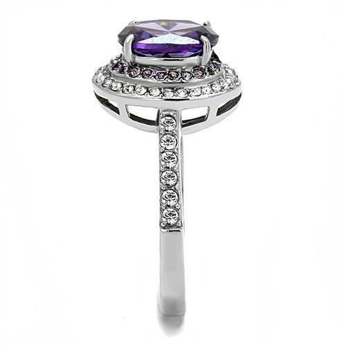 TK3032 - High polished (no plating) Stainless Steel Ring with AAA Grade CZ in Amethyst-3