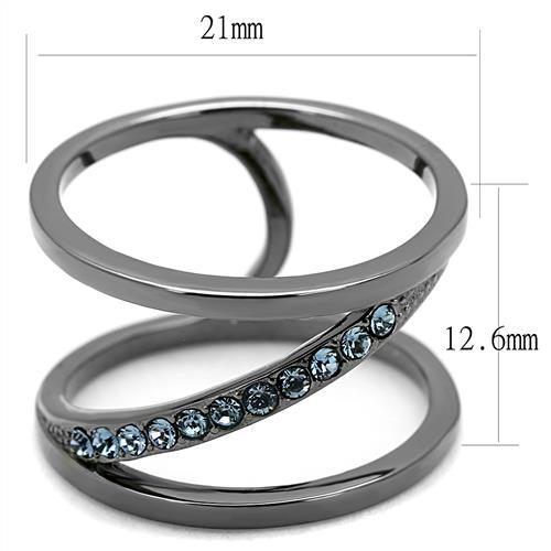 TK3038 - IP Light Black (IP Gun) Stainless Steel Ring with Top Grade Crystal in Capri Blue-1