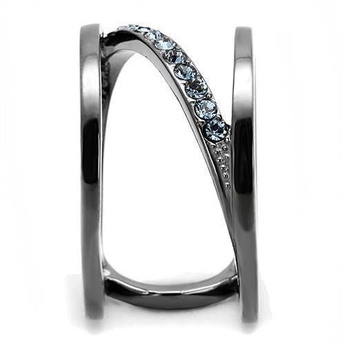 TK3038 - IP Light Black (IP Gun) Stainless Steel Ring with Top Grade Crystal in Capri Blue-3