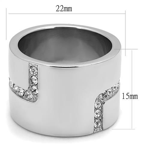 TK3040 - High polished (no plating) Stainless Steel Ring with Top Grade Crystal in Clear-1