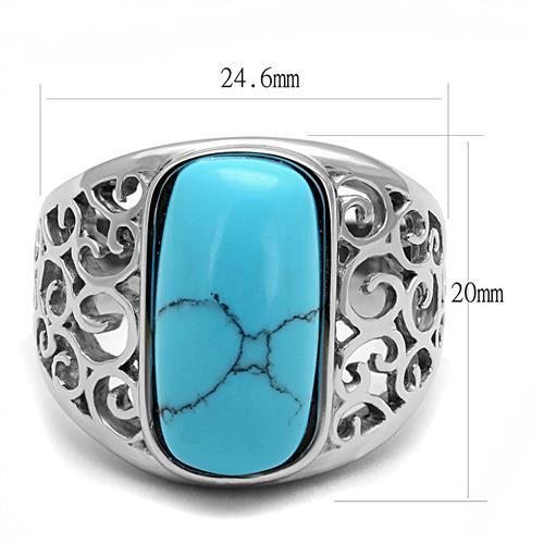 TK3043 - High polished (no plating) Stainless Steel Ring with Synthetic Turquoise in Sea Blue-1