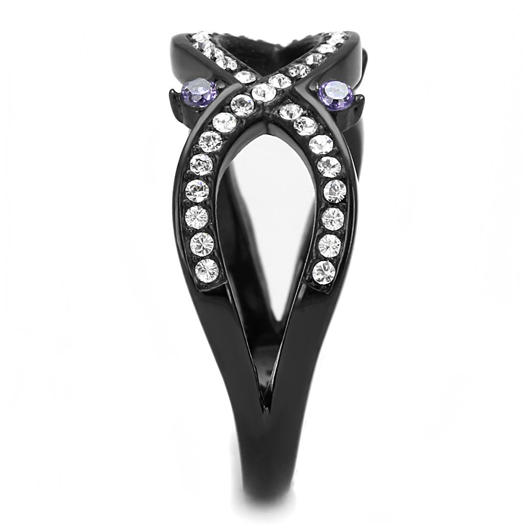 TK3047 - IP Black(Ion Plating) Stainless Steel Ring with AAA Grade CZ in Amethyst-3