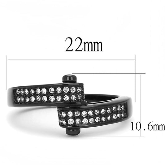 TK3049 - IP Black(Ion Plating) Stainless Steel Ring with Top Grade Crystal in Clear-1