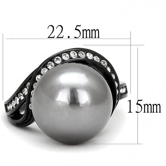 TK3052 - IP Black(Ion Plating) Stainless Steel Ring with Synthetic Pearl in Gray-1