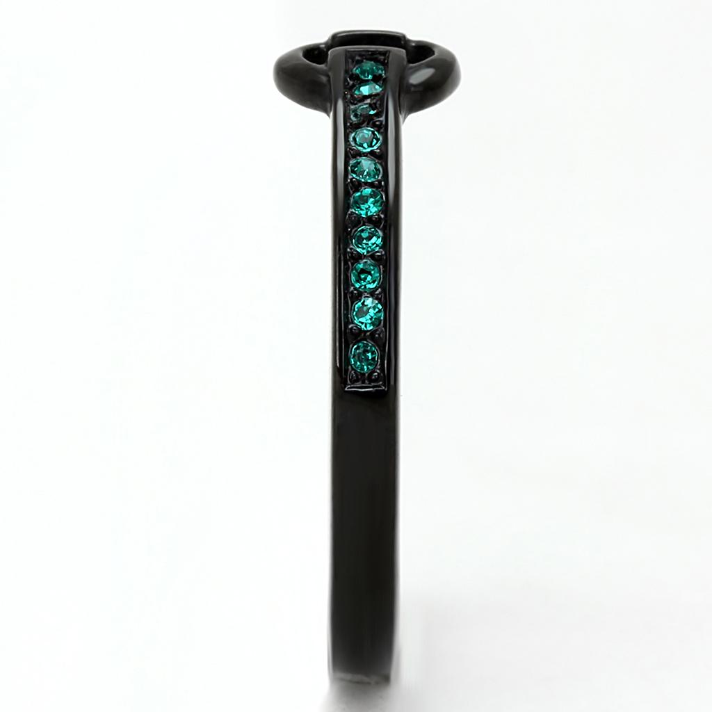 TK3055 - IP Black(Ion Plating) Stainless Steel Ring with Top Grade Crystal in Emerald-3