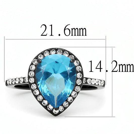 TK3057 - IP Black(Ion Plating) Stainless Steel Ring with Synthetic Synthetic Glass in Sea Blue-1