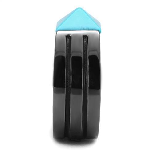 TK3074 - IP Light Black (IP Gun) Stainless Steel Ring with Synthetic Turquoise in Sea Blue-3