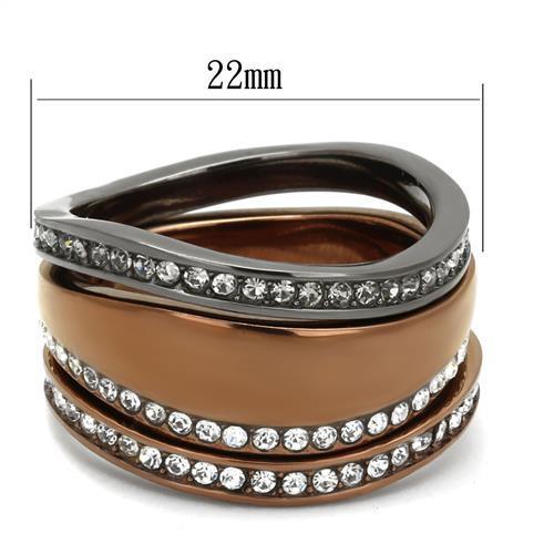 TK3082 - IP Light Black & IP Light coffee Stainless Steel Ring with Top Grade Crystal in Black Diamond-1