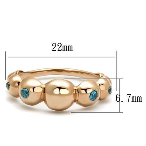 TK3088 - IP Rose Gold(Ion Plating) Stainless Steel Ring with AAA Grade CZ in Sea Blue-1