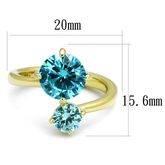 TK3092 - IP Gold(Ion Plating) Stainless Steel Ring with AAA Grade CZ in Sea Blue-1