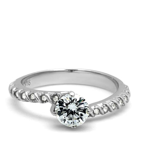 TK3094 - High polished (no plating) Stainless Steel Ring with AAA Grade CZ in Clear-1