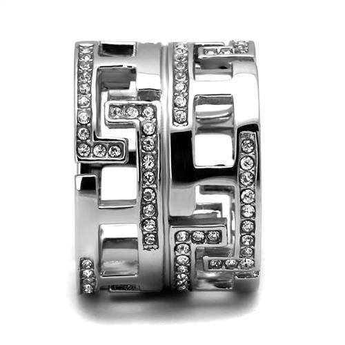 TK3105 - High polished (no plating) Stainless Steel Ring with Top Grade Crystal in Clear-3