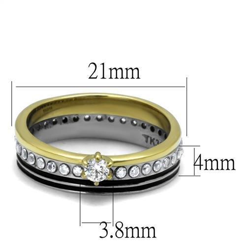 TK3108 - Two-Tone IP Gold (Ion Plating) Stainless Steel Ring with AAA Grade CZ in Clear-1