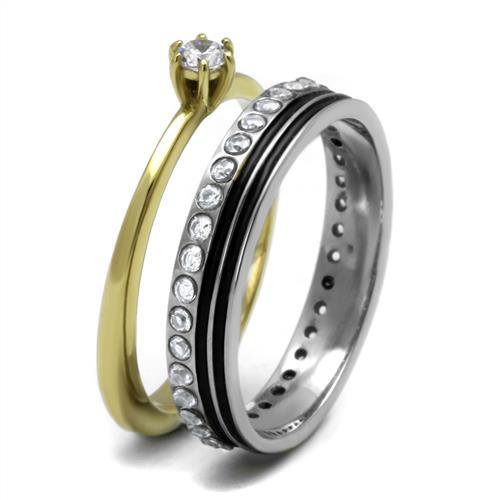 TK3108 - Two-Tone IP Gold (Ion Plating) Stainless Steel Ring with AAA Grade CZ in Clear-3