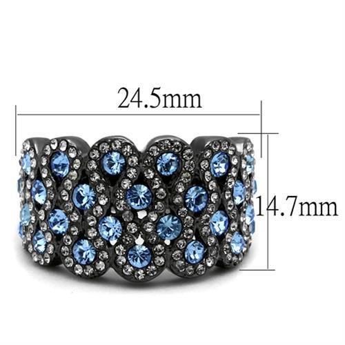 TK3111 - IP Light Black (IP Gun) Stainless Steel Ring with Top Grade Crystal in Light Sapphire-1