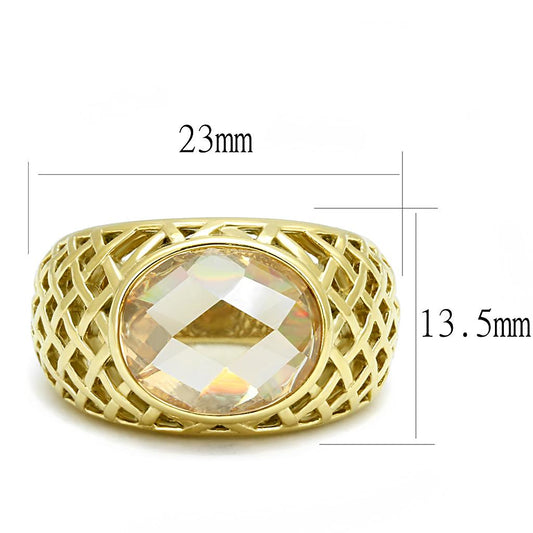 TK3122 - IP Gold(Ion Plating) Stainless Steel Ring with AAA Grade CZ in Champagne-1