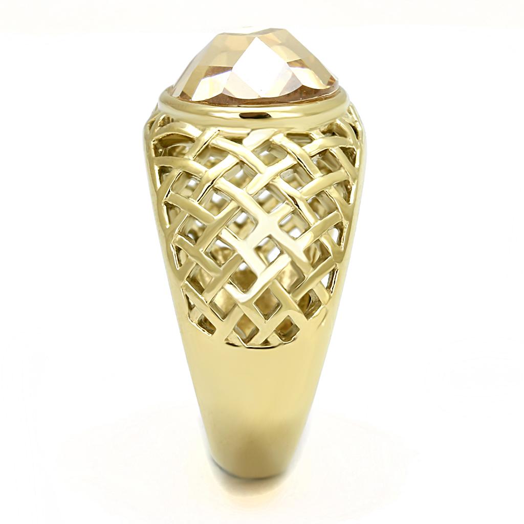 TK3122 - IP Gold(Ion Plating) Stainless Steel Ring with AAA Grade CZ in Champagne-3
