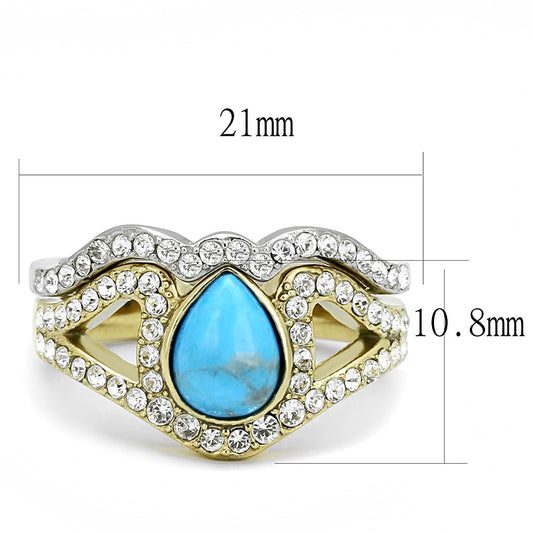TK3124 - Two-Tone IP Gold (Ion Plating) Stainless Steel Ring with Synthetic Turquoise in Turquoise-1
