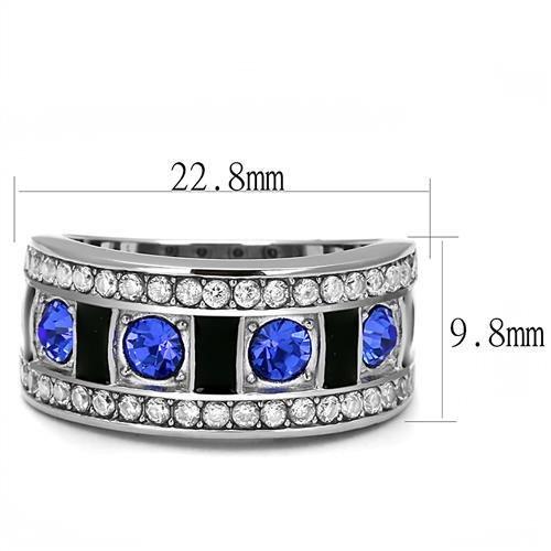 TK3141 - High polished (no plating) Stainless Steel Ring with Top Grade Crystal in Sapphire-1