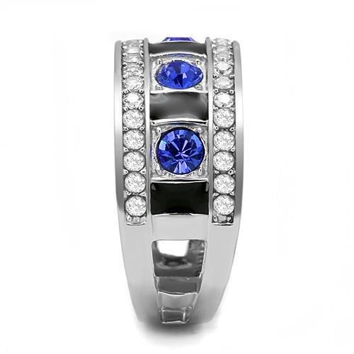 TK3141 - High polished (no plating) Stainless Steel Ring with Top Grade Crystal in Sapphire-3