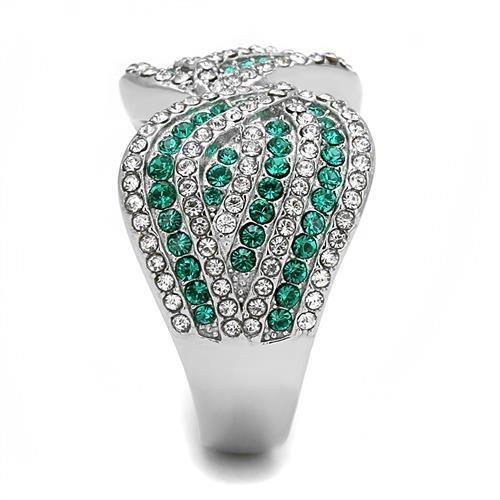 TK3142 - High polished (no plating) Stainless Steel Ring with Top Grade Crystal in Emerald-3