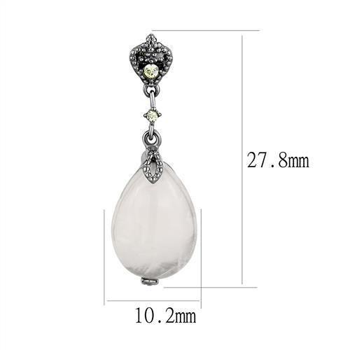 TK3163 - IP Light Black (IP Gun) Stainless Steel Earrings with Precious Stone PINK CRYSTAL in Light Rose-1