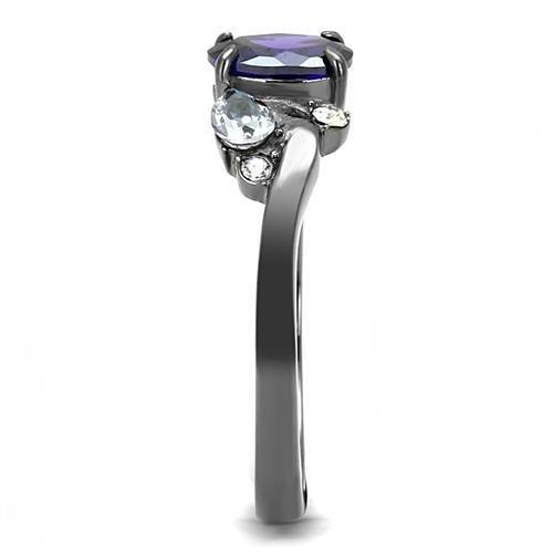 TK3169 - IP Light Black (IP Gun) Stainless Steel Ring with AAA Grade CZ in Tanzanite-3