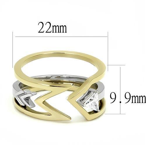 TK3183 - Two-Tone IP Gold (Ion Plating) Stainless Steel Ring with AAA Grade CZ in Clear-1