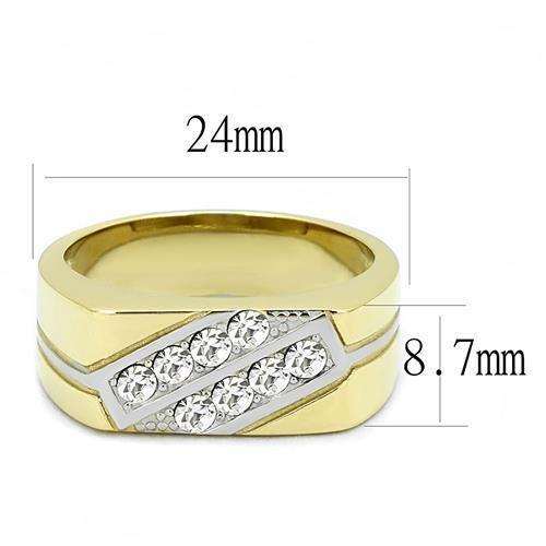 TK3186 - Two-Tone IP Gold (Ion Plating) Stainless Steel Ring with Top Grade Crystal in Clear-1