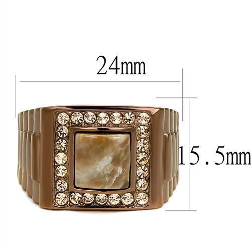 TK3190 - IP Coffee light Stainless Steel Ring with Semi-Precious Rain Flower Stone in Brown-1