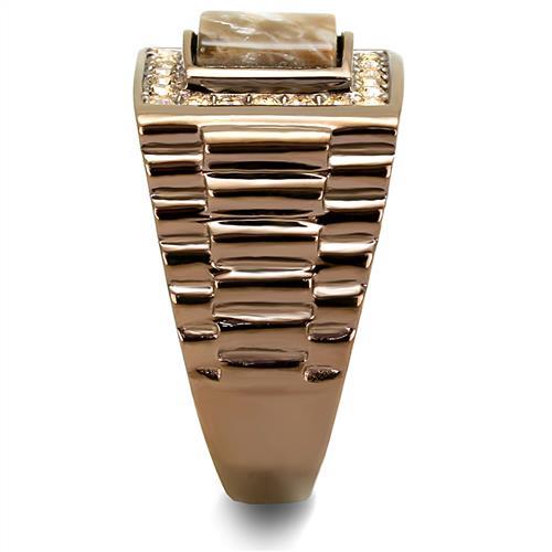 TK3190 - IP Coffee light Stainless Steel Ring with Semi-Precious Rain Flower Stone in Brown-3