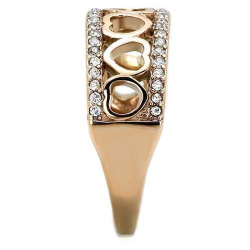TK3194 - IP Rose Gold(Ion Plating) Stainless Steel Ring with Top Grade Crystal in Clear-3